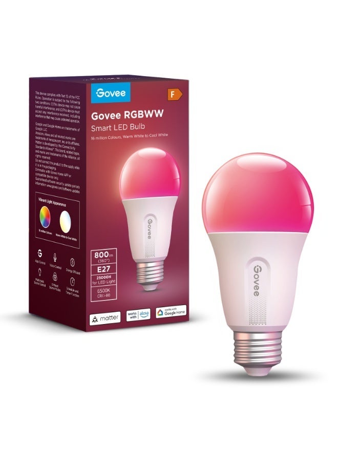 Govee Smart Light Bulb E27, Colour Changing with Music Sync Lamp, 54 Scenes, 16 Million DIY Colours, WiFi & Bluetooth LED Smart Bulb Works with Alexa Google Assistant Home App - Image 2