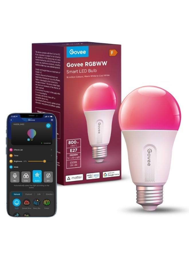 Govee Smart Light Bulb E27, Colour Changing with Music Sync Lamp, 54 Scenes, 16 Million DIY Colours, WiFi & Bluetooth LED Smart Bulb Works with Alexa Google Assistant Home App - Image 3