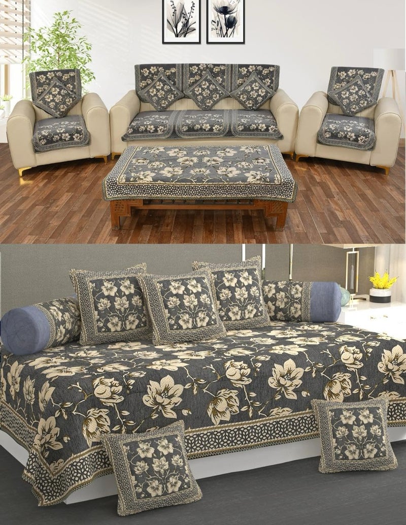 Laying Style™ Diwan Set of 8 Pieces Combo with Sofa Covers for Living Room 5 Seater and Center Table Cover - Image 1