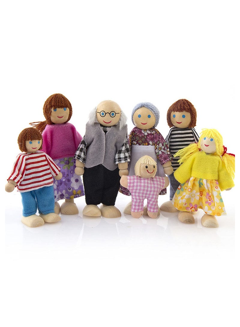 7pcs Funny Gadgets Wooden Dollhouse Family Miniature 7 People Set Toy for Kids Children Home Decoration Dressed Characters Pretend Play Gift - Image 1