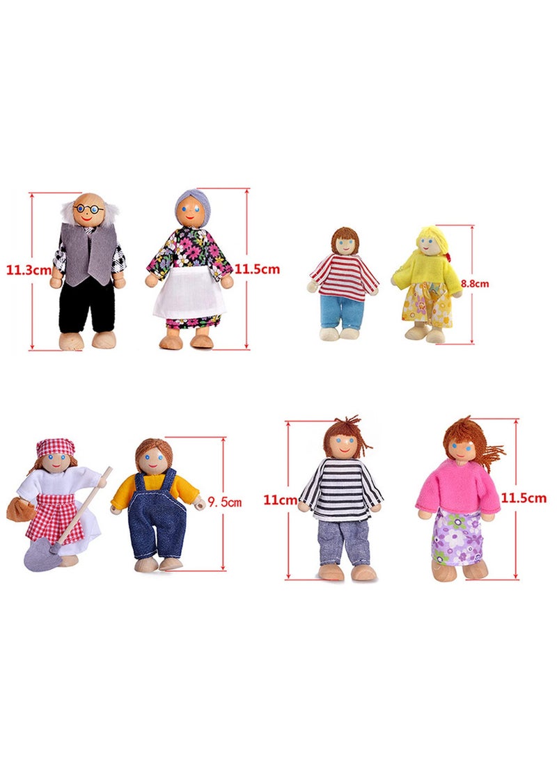 7pcs Funny Gadgets Wooden Dollhouse Family Miniature 7 People Set Toy for Kids Children Home Decoration Dressed Characters Pretend Play Gift - Image 2