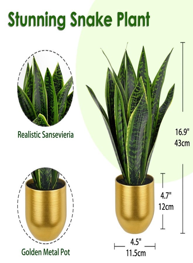 Briful Fake Plants 17" Artificial Snake Plant Faux Plants in Gold Pot Tropical Sansevieria Silk Plant Fake Potted Plants Indoor for Home Living Room Bathroom Office Housewarming Gift Decor - Image 2