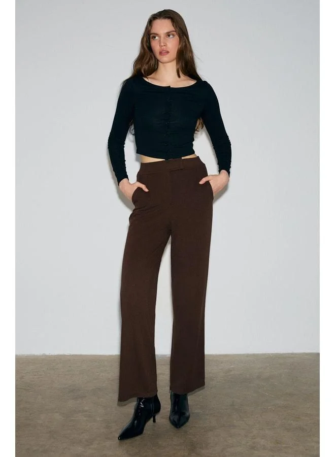 GRIMELANGE PHALIERA Women's Flexible Fabric Comfortable Fit strap Closure Dark Brown Pants.