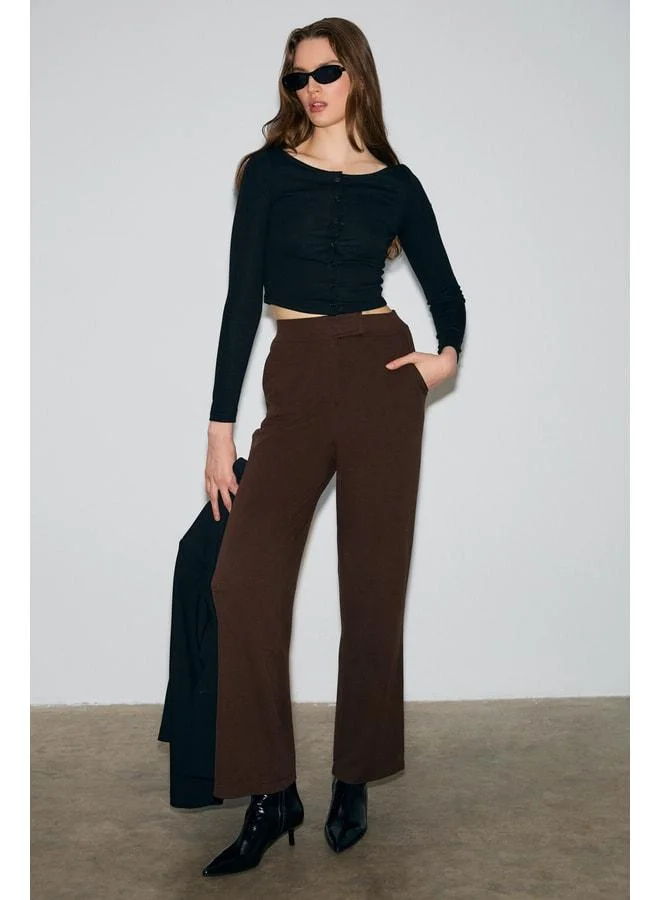 GRIMELANGE PHALIERA Women's Flexible Fabric Comfortable Fit strap Closure Dark Brown Pants.