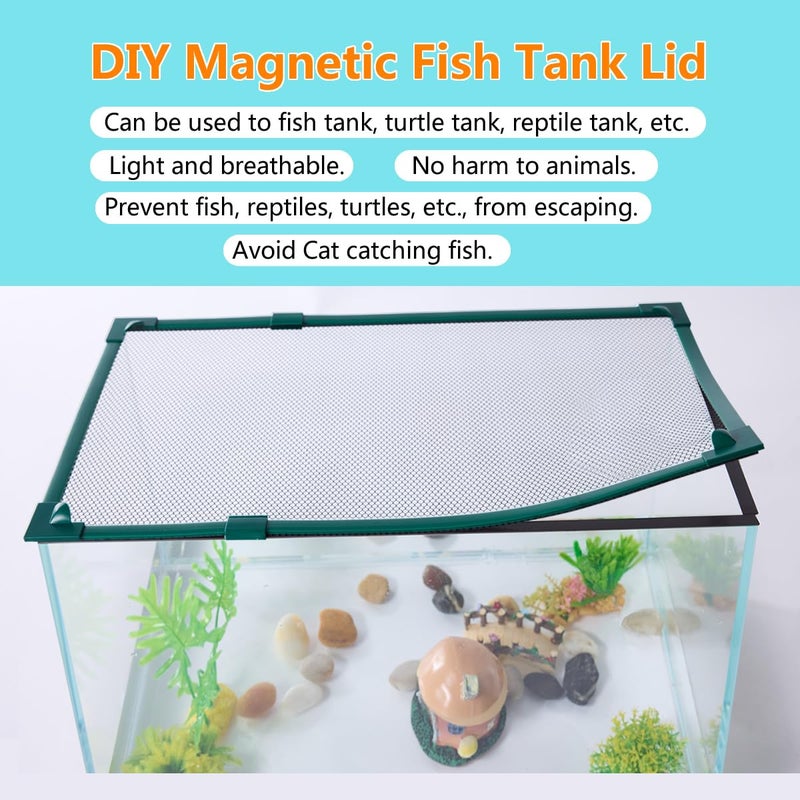 Maguesh Magnetic Fish Tank Cover Green Frame Black Net, DIY Fish Tank Lid Aquarium LId for Preventing Fish from Jumping Out and Reptile Escaping Adjustable Size Fit Tank Size Max 35''X19''(100x50CM) - Image 2