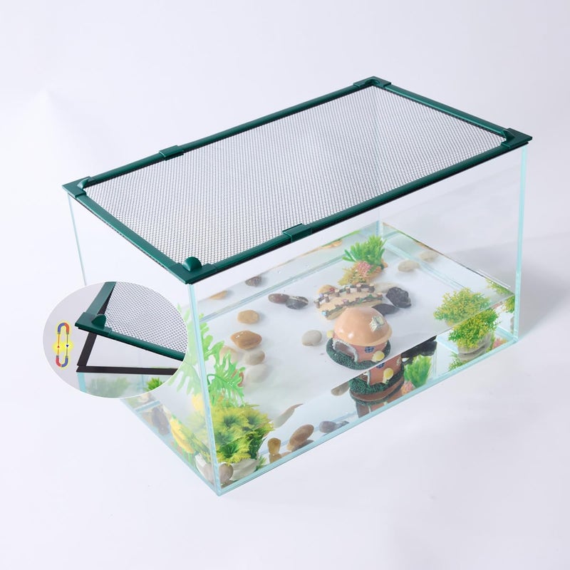 Maguesh Magnetic Fish Tank Cover Green Frame Black Net, DIY Fish Tank Lid Aquarium LId for Preventing Fish from Jumping Out and Reptile Escaping Adjustable Size Fit Tank Size Max 35''X19''(100x50CM) - Image 1