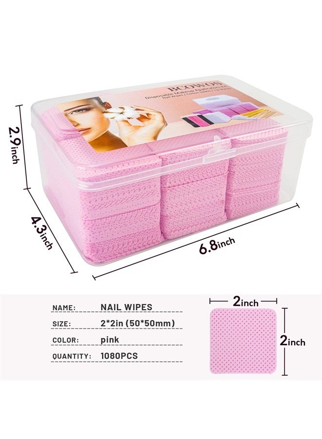 Bcowos 1080PCS Lint Free Nail Wipes Pink, Glue Wipes Lash Extensions - Soft Nail Polish Remover Pads, Non-Woven Nail Polish Remover Wipes - Lint Free Wipes For Nails, Eyelash Extensions, Lash Glue - Image 3