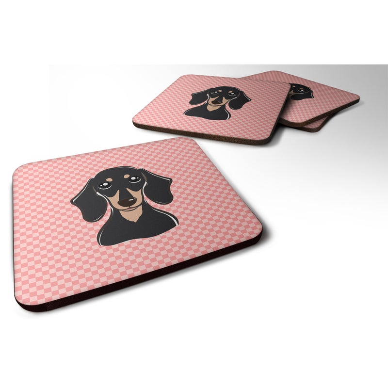 Caroline's Treasures ""Caroline's Treasures BB1215FC Checkerboard Pink Smooth Black and Tan Dachshund Foam Coaster (Set of 4)  3.5"""" H x 3.5"""" W  Multicolor"" 