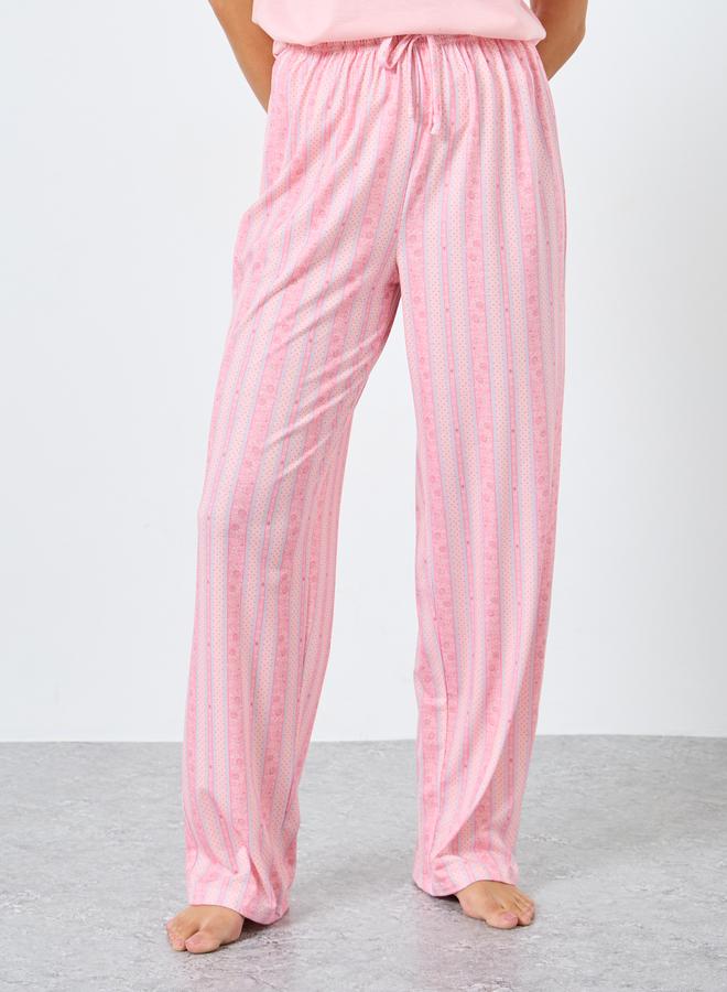 ستايلي طقم من بنطال بيجاما وتيشيرت سادة بأكتاف منخفضة - Image 5