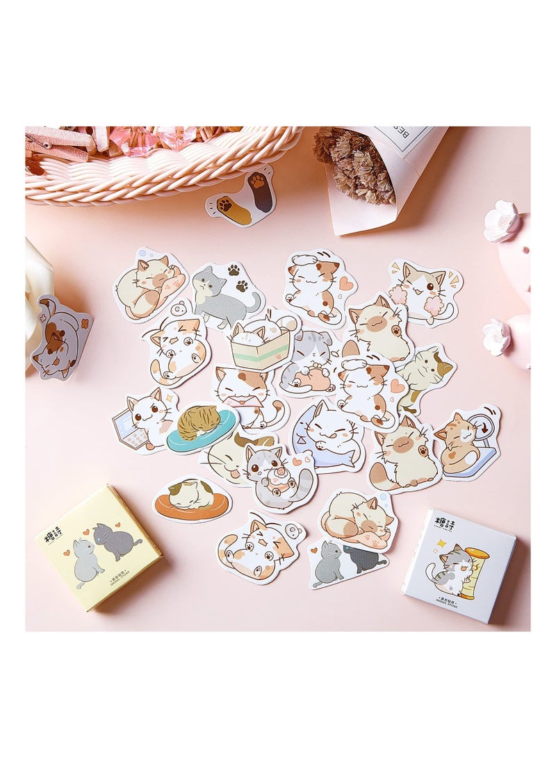 Excefore Cat Theme Stickers, 2 Boxes/ 90 PiecesDecoration Cute Cats Stickers, Self-Adhesive Scrapbooking Stickers for Laptop Planners Scrapbook Suitcase Diary Notebooks Album  - Image 1