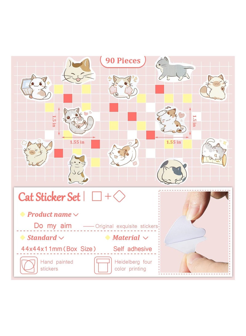 Excefore Cat Theme Stickers, 2 Boxes/ 90 PiecesDecoration Cute Cats Stickers, Self-Adhesive Scrapbooking Stickers for Laptop Planners Scrapbook Suitcase Diary Notebooks Album  - Image 2