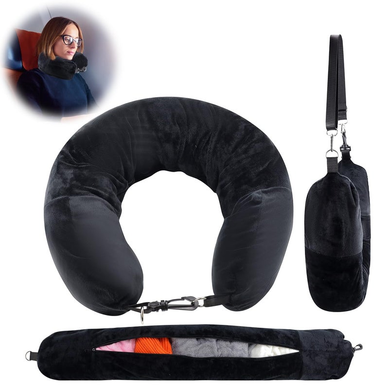 Abnaok Abnaok Travel Neck Pillow Stuffable with Clothes, Stuffable Neck Pillow for Travel, Fillable Travel Pillow Storage Bag, Soft Velvet Neck Pillow Case Cover, Packable for Airplane Travel Essentials  - Image 1