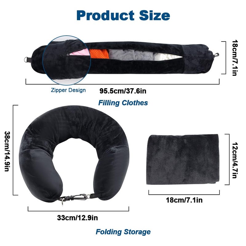 Abnaok Abnaok Travel Neck Pillow Stuffable with Clothes, Stuffable Neck Pillow for Travel, Fillable Travel Pillow Storage Bag, Soft Velvet Neck Pillow Case Cover, Packable for Airplane Travel Essentials  - Image 2