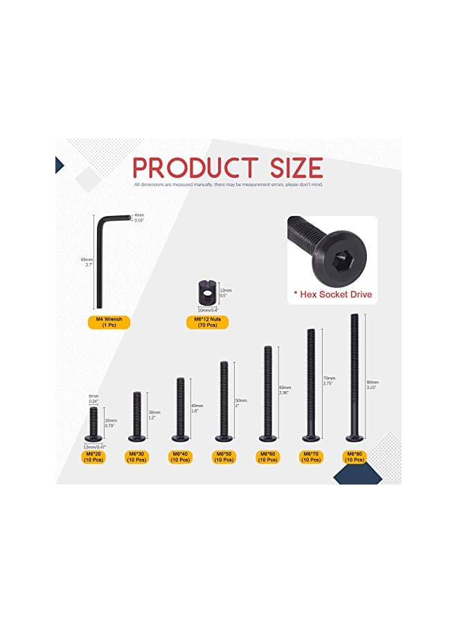 Hilitchi M6 140Pcs Black Hex Socket Head Screws Bolts Barrel Nuts Hardware Assortment Kit for Crib Baby Bed Furniture Cots and Chairs (20-80mm Assortment Kit) - Image 2