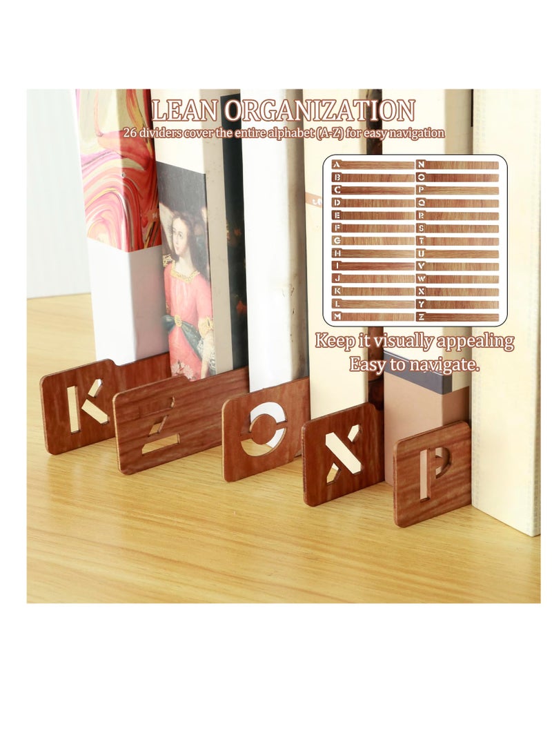 Excefore Vinyl Record Dividers, 26 Pcs Wooden Record Dividers, Alphabetical A-Z Record Storage Dividers, 2 Sided Horizontal and Vertical Record Separator, Alphabetical Organizer for Album CD, Book Shelf - Image 2
