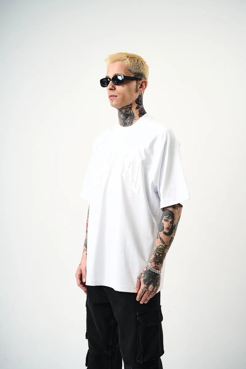 ريسباير تي شيرت رجالي مقاس كبير (Oversize) بطبعة "Revival"، أبيض