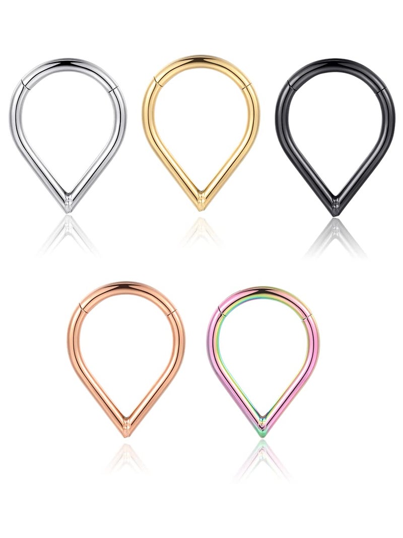 Lantine Teardrop Septum Ring Set 316 Stainless Steel Daith Piercing Jewelry Rook Snug Tragus Cartilage Hinged Segment Clicker Ring - Image 1