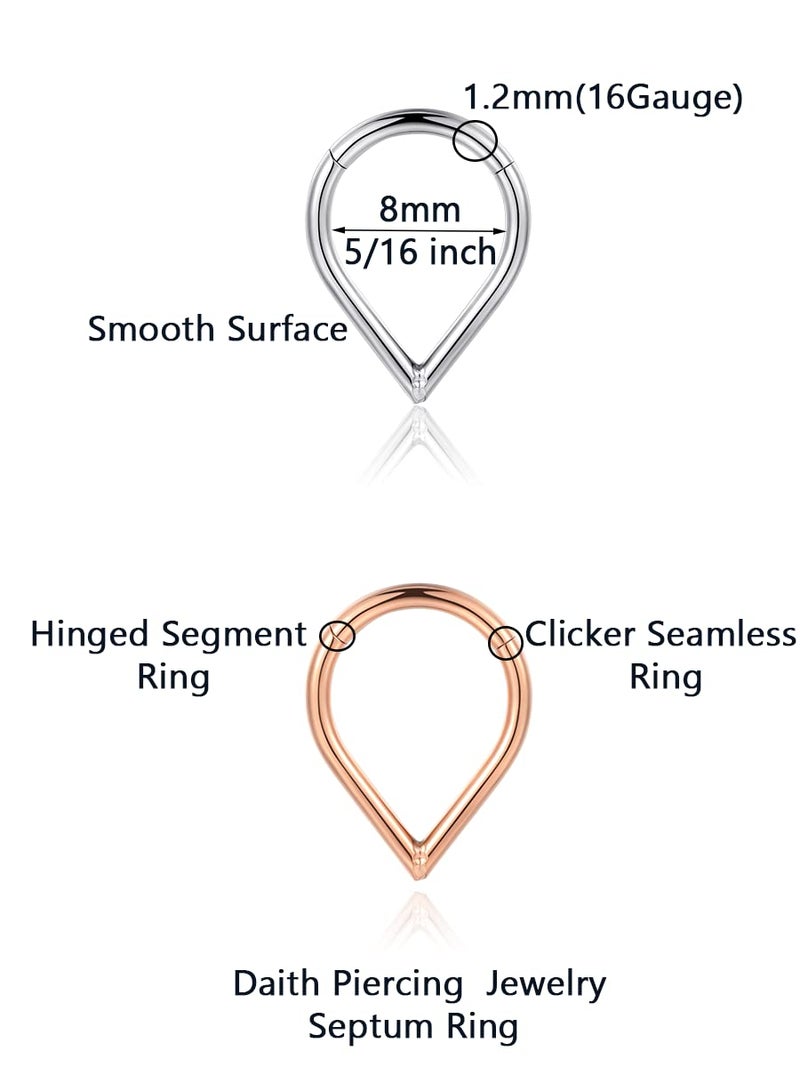 Lantine Teardrop Septum Ring Set 316 Stainless Steel Daith Piercing Jewelry Rook Snug Tragus Cartilage Hinged Segment Clicker Ring - Image 2