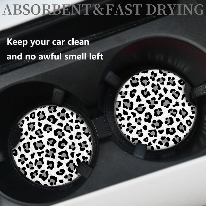 Adastrah Leopard Print Car Coasters,Cute Car Assecories for Women,Universal Auto Anti Slip Insert Coaster, Rubber Car Coasters with A Finger Notch,Pack of 2 Drink Cup Holder Coasters - Image 2