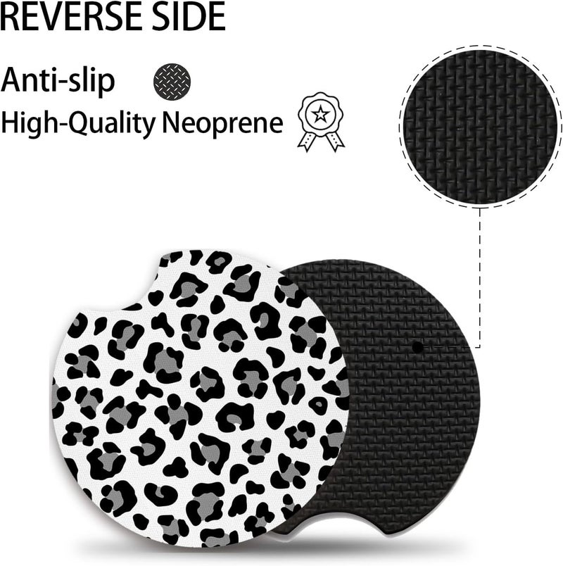Adastrah Leopard Print Car Coasters,Cute Car Assecories for Women,Universal Auto Anti Slip Insert Coaster, Rubber Car Coasters with A Finger Notch,Pack of 2 Drink Cup Holder Coasters - Image 3