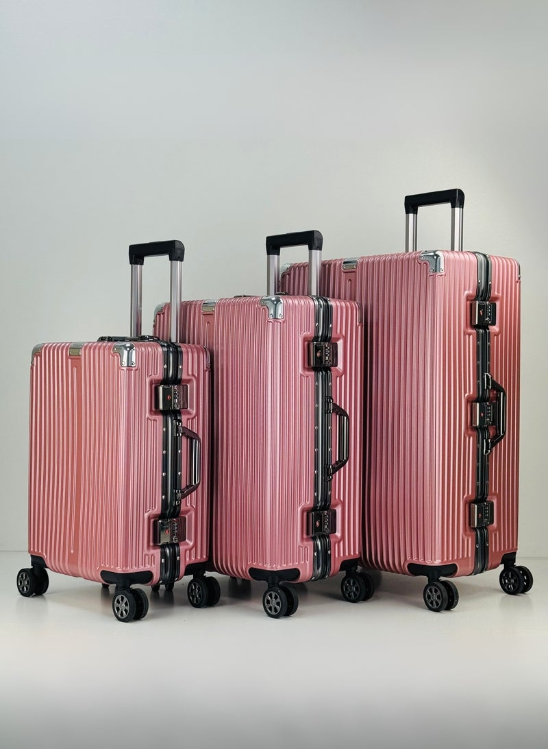 SAW & SEE Light Weight Polycarbonate Aluminum Frame Fashion Trolley Luggage Set of 3-piece Strong Hard Suit Case with Dual Strong TSA approved Lock and 4 Quite 360° Double Spinner wheels Suitcase set (Carry-on Luggage, Medium Checked Luggage and Large Checked Luggage (20-Inch/24-Inch/28-Inch)(12KG/25KG/35KG) - ROSE GOLD - Image 2