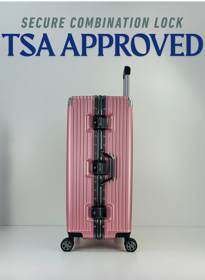 SAW & SEE Light Weight Polycarbonate Aluminum Frame Fashion Trolley Luggage Set of 3-piece Strong Hard Suit Case with Dual Strong TSA approved Lock and 4 Quite 360° Double Spinner wheels Suitcase set (Carry-on Luggage, Medium Checked Luggage and Large Checked Luggage (20-Inch/24-Inch/28-Inch)(12KG/25KG/35KG) - ROSE GOLD - Image 5