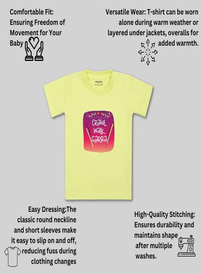 ARVESA Crawl Walk Garba TS-1090 Navratri Baby Tshirt for Kids Boys & Girls Half Sleeves Round Neck Clothes Tshirt for Kids Boys 1 Months to 6 Years Dress Yellow - Image 3