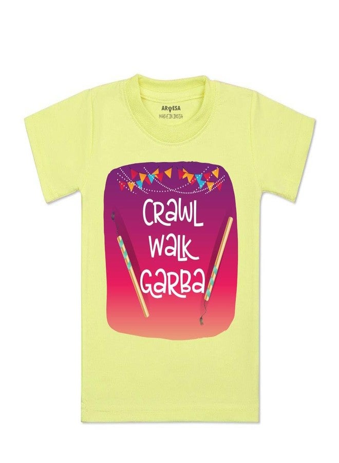 ARVESA Crawl Walk Garba TS-1090 Navratri Baby Tshirt for Kids Boys & Girls Half Sleeves Round Neck Clothes Tshirt for Kids Boys 1 Months to 6 Years Dress Yellow - Image 1