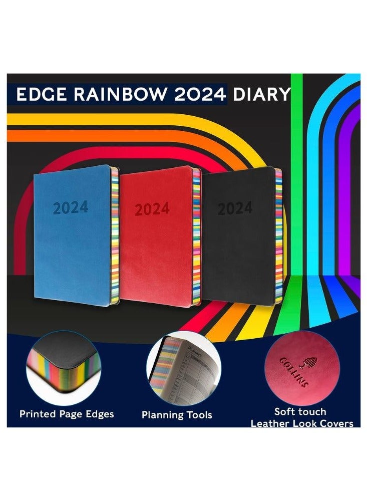 Collins Collins Edge Rainbow 2024 Diary A5 Week to View Planner - Lifestyle Planner and Organiser for Office, Work, Personal and Home - January to December 2024 Diary - Weekly - Red  - Image 5