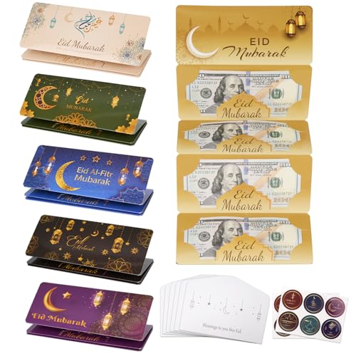 YLQQYL 12 Pack/60 Slots Eid Envelopes for Cash, Eid Mubarak Envelopes Money Holders Bulk with Ramadan Stickers, Ramadan Mubarak Gifts for Kids (6) - Image 1