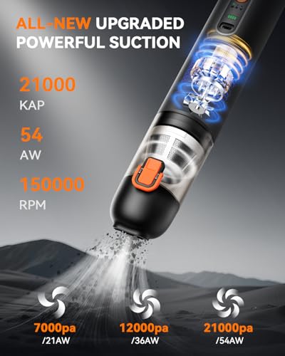 yoyoto Car Vacuum, Handheld Vacuum Cordless with 21000Pa Powerful Suction & 3 Modes, 4-in-1 Portable Hand Held Mini Vacuum Cleaner Rechargeable, Ultra Light for Car Home Office (Black) - Image 2