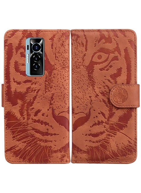 Case Cover For For Tecno Phantom X Tiger Embossing Pattern Horizontal Flip Leather Phone Case(Brown)