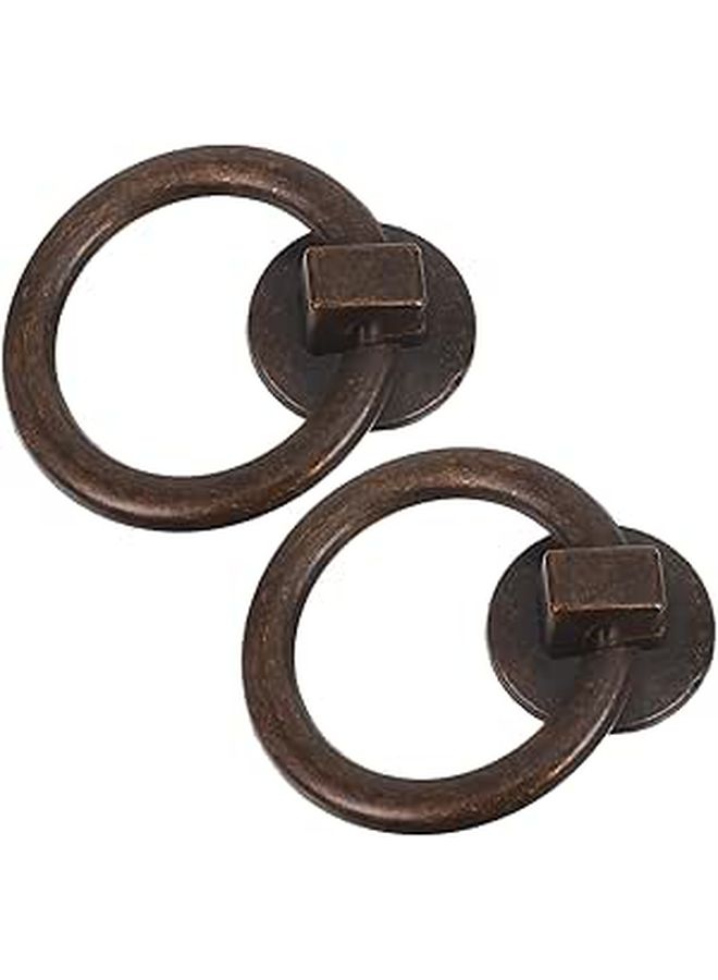 Antique Bronze Cabinet Handles 2pcs Vintage Ring Pulls 1 69 Inch Drawer Knobs - Image 1