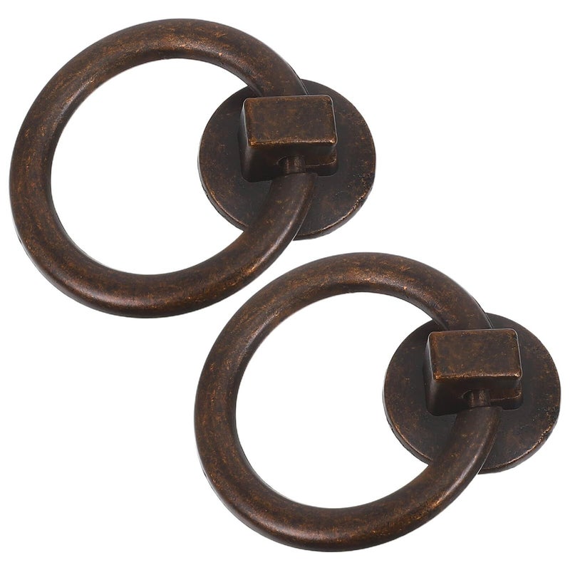 Antique Bronze Cabinet Handles 2pcs Vintage Ring Pulls 1 69 Inch Drawer Knobs - Image 2