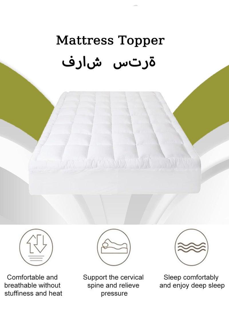 Arabest Mattress Topper Comfort Extra Thick with Piping and Highly Elastic Bands 1100 GSM Soft and Firm Microfiber Cooling Mattress Pad Cover for Back Pain Size 200x200cm  - Image 1