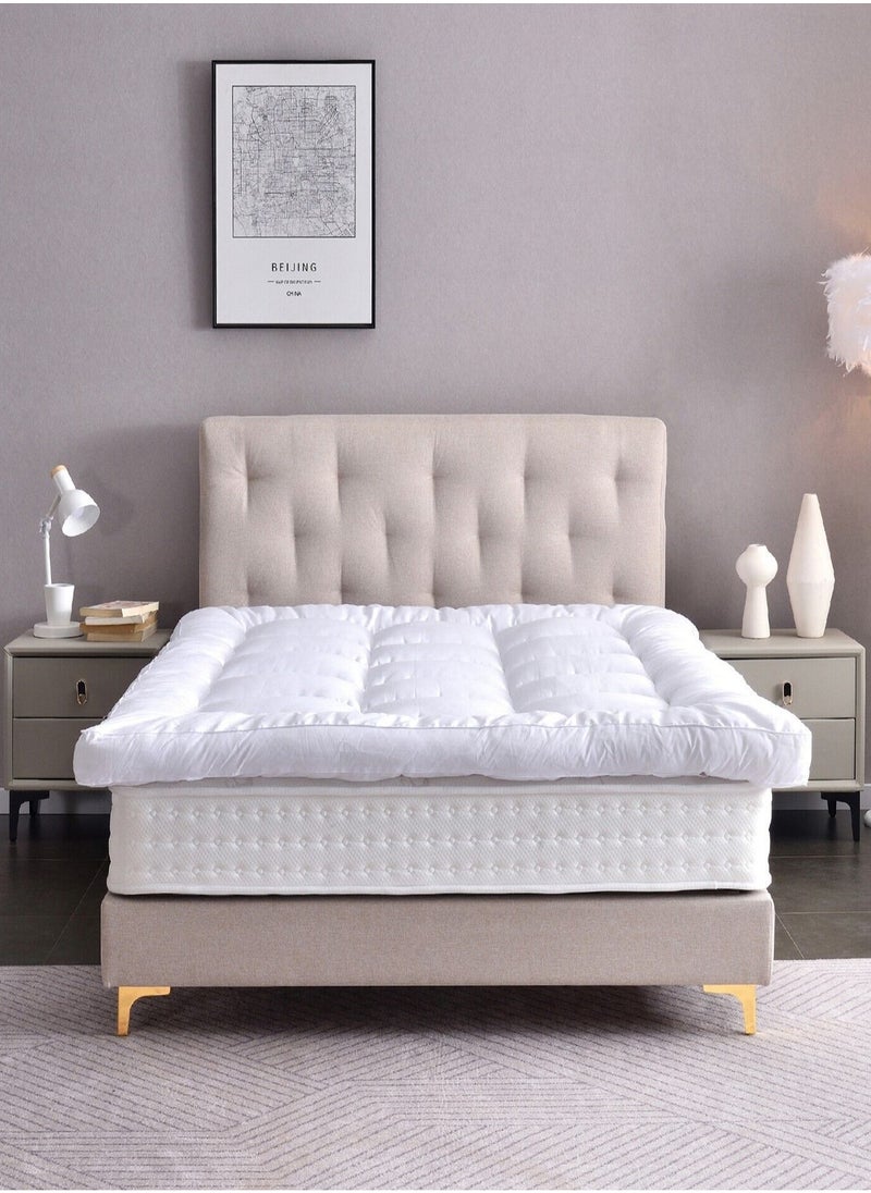 Mattress Topper Comfort Extra Thick with Piping and Highly Elastic Bands 1100 GSM Soft and Firm Microfiber Cooling Mattress Pad Cover for Back Pain Size 200x200cm