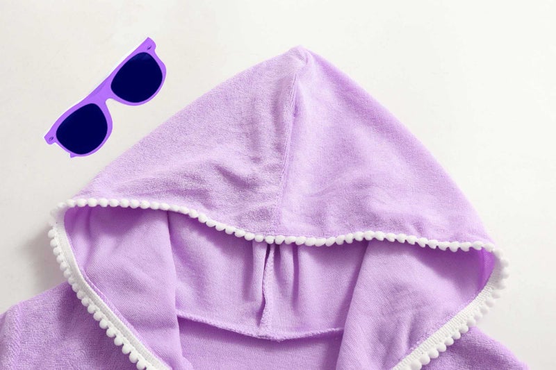 LUCKYGAL Girls Swimsuit Cover Up Zip-Up Swim Coverup Purple Terry Beach Bathing Suit Wraps, Size 8 9 - Image 3