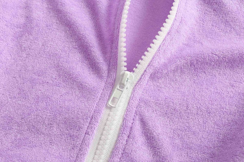 LUCKYGAL Girls Swimsuit Cover Up Zip-Up Swim Coverup Purple Terry Beach Bathing Suit Wraps, Size 8 9 - Image 5