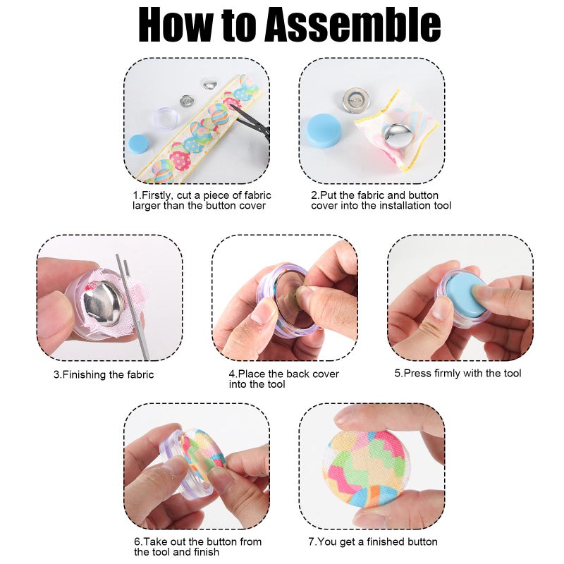 120 Pieces Button Covers, Self-Cover Button Kit with 6 Sizes Fabric Covered Buttons and 2 Installation Tools for Making Your Own Buttons for Crafts - Image 4