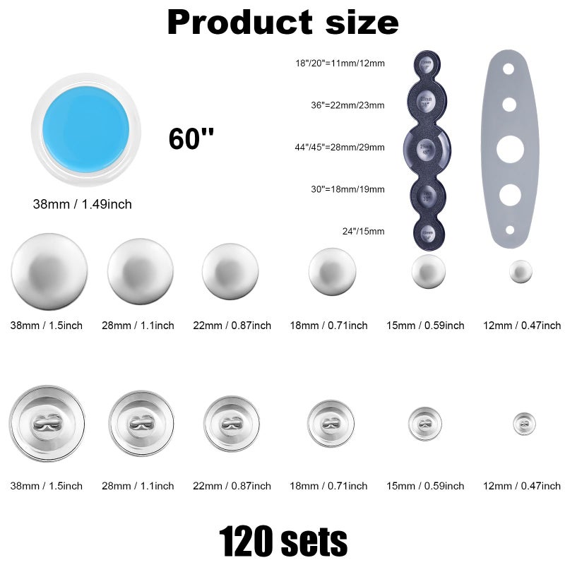 120 Pieces Button Covers, Self-Cover Button Kit with 6 Sizes Fabric Covered Buttons and 2 Installation Tools for Making Your Own Buttons for Crafts - Image 2