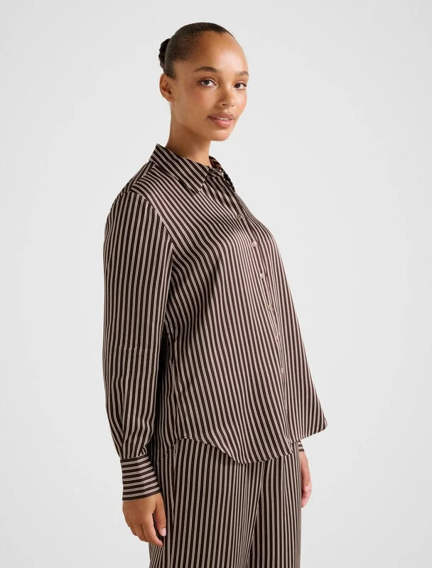 forever new  LYDIA Striped Oversized Satin Shirt for Women | Best Price UAE