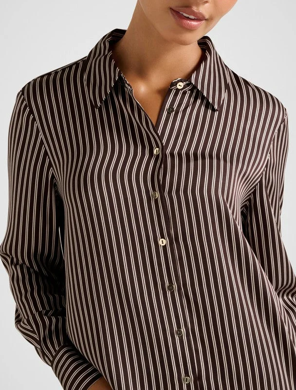 forever new  LYDIA Striped Oversized Satin Shirt for Women | Best Price UAE