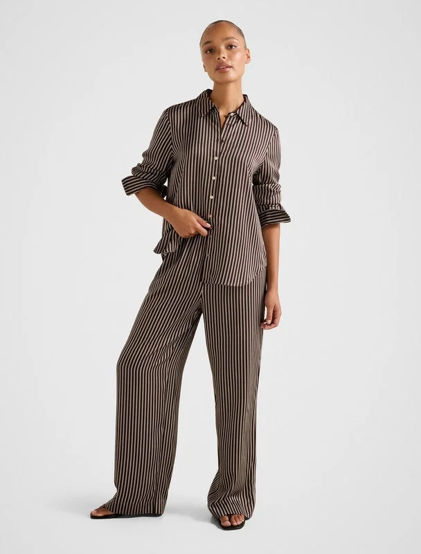 forever new  LYDIA Striped Oversized Satin Shirt for Women | Best Price UAE