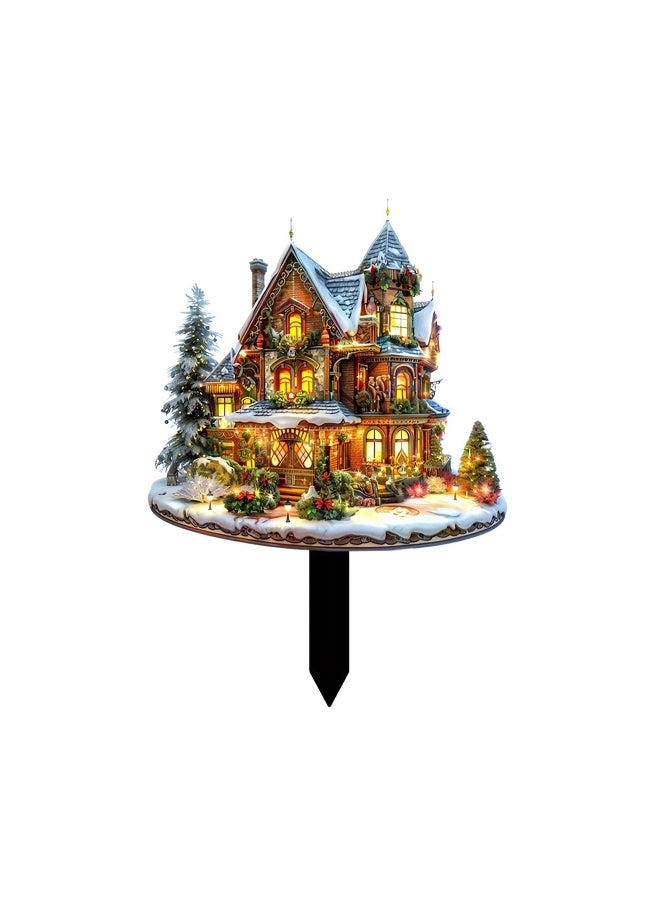Christmas Houses Garden Stakes Waterproof Yard Signs Plant Pot Sticks for Outside Patio Lawn Outdoor Decorations