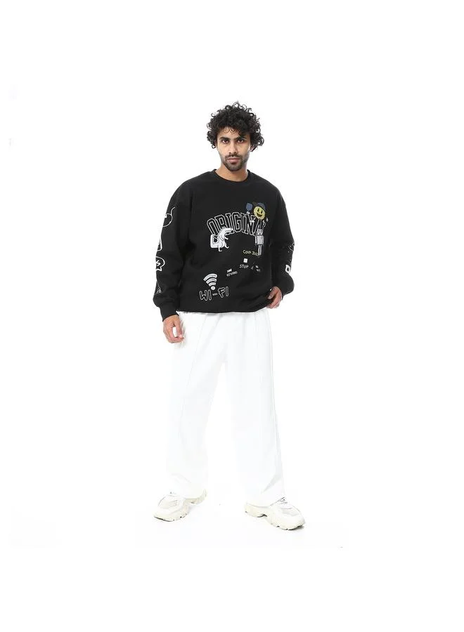 كوب سويت شيرت رجالي بياقة دائرية وطبعة أصلية