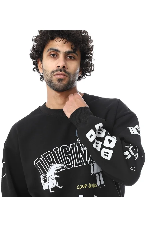 كوب سويت شيرت رجالي بياقة دائرية وطبعة أصلية