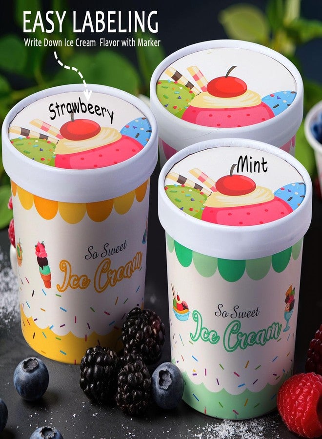 Jingmore 48 Pcs 16oz Paper Ice Cream Cups with Lids, Disposable Sundae Dessert Bowls, Frozen Yogurt Containers Party Supplies for Hot and Cold Food, Soup, Frozen Yogurt, Salad, Fruit - Image 5