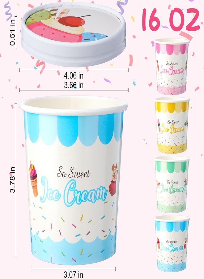 Jingmore 48 Pcs 16oz Paper Ice Cream Cups with Lids, Disposable Sundae Dessert Bowls, Frozen Yogurt Containers Party Supplies for Hot and Cold Food, Soup, Frozen Yogurt, Salad, Fruit - Image 2