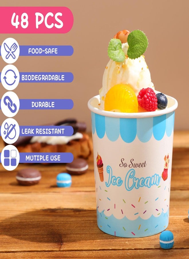 Jingmore 48 Pcs 16oz Paper Ice Cream Cups with Lids, Disposable Sundae Dessert Bowls, Frozen Yogurt Containers Party Supplies for Hot and Cold Food, Soup, Frozen Yogurt, Salad, Fruit - Image 4