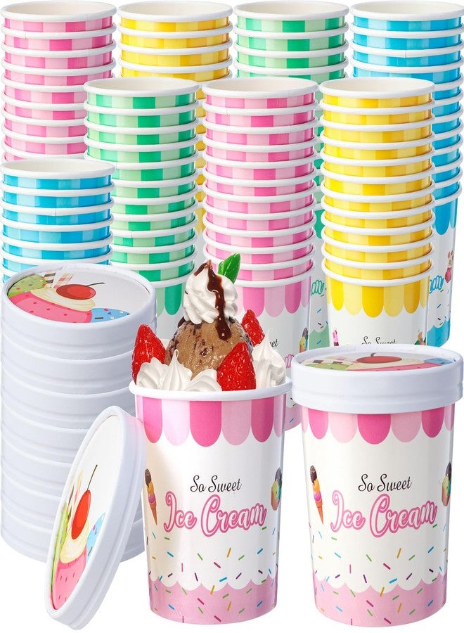 Jingmore 48 Pcs 16oz Paper Ice Cream Cups with Lids, Disposable Sundae Dessert Bowls, Frozen Yogurt Containers Party Supplies for Hot and Cold Food, Soup, Frozen Yogurt, Salad, Fruit - Image 1